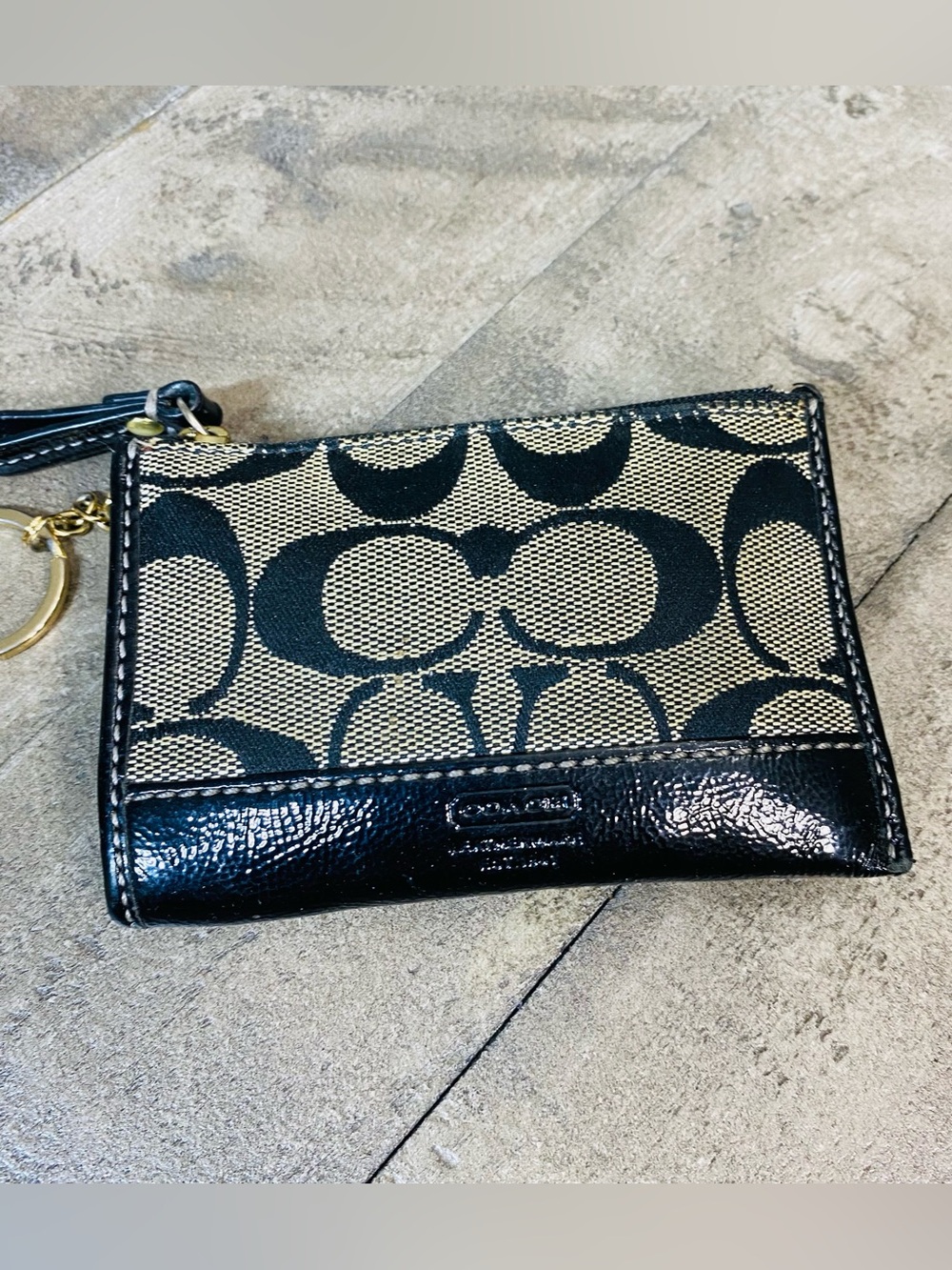 Vintage Coach Signature Canvas Mini Skinny ID Case / Keychain Wallet